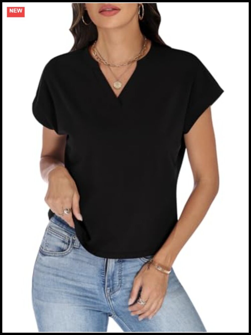 Cotton V Neck Crop Top Boxy Short Sleeve Basic Tee